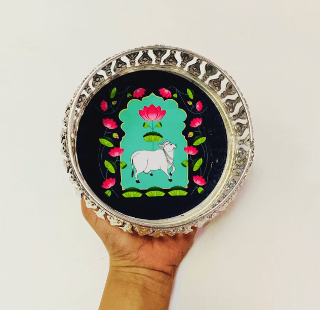 German Silver Pichwai Tray Tambulam (6inch) (H0329)